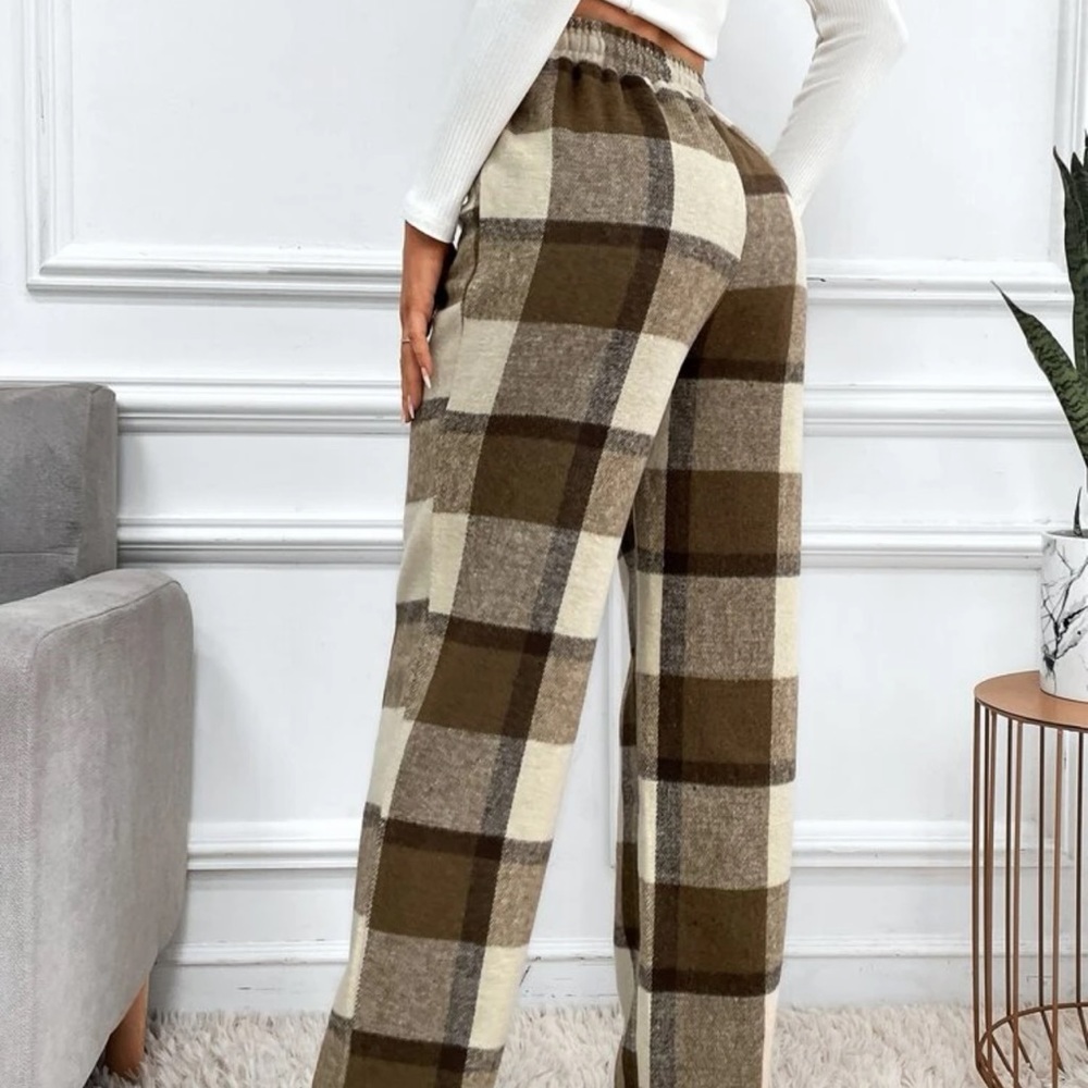 Plaid Print Drawstring Waist Wool-Mix Pants - Picture 2 of 5